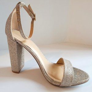 Wild Diva Gold Glitter Ankle Strap Block Heels Size 6